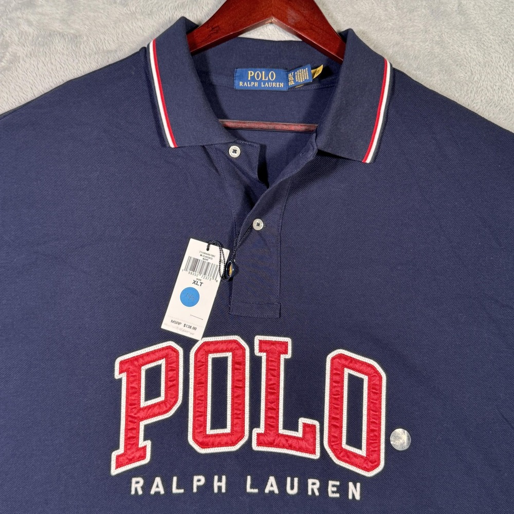 Polo Ralph‎ Lauren Polo Shirt Mens XLT XL Tall Navy POLO Spell Out Embroidered